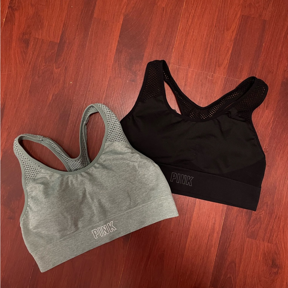 PINK Victoria's Secret Black and Green Sports Bras